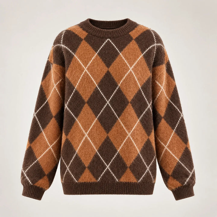 Halwyn Argyle Knit Sweater — Tan Argyle (apparel solo)