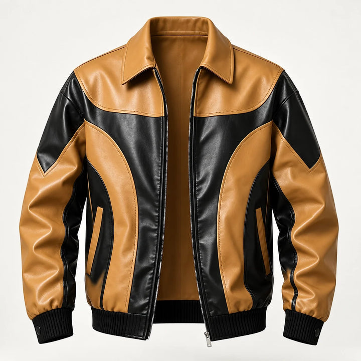 Dovek Leather Bomber Jacket — Tan & Black (apparel solo)