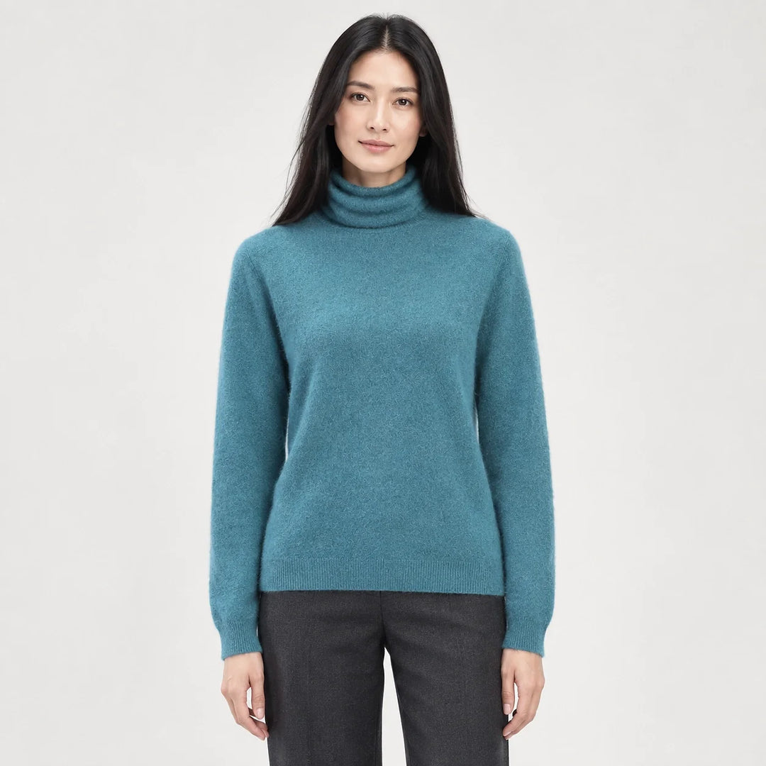Delwyn Cashmere Turtleneck Sweater — Teal (apparel front)