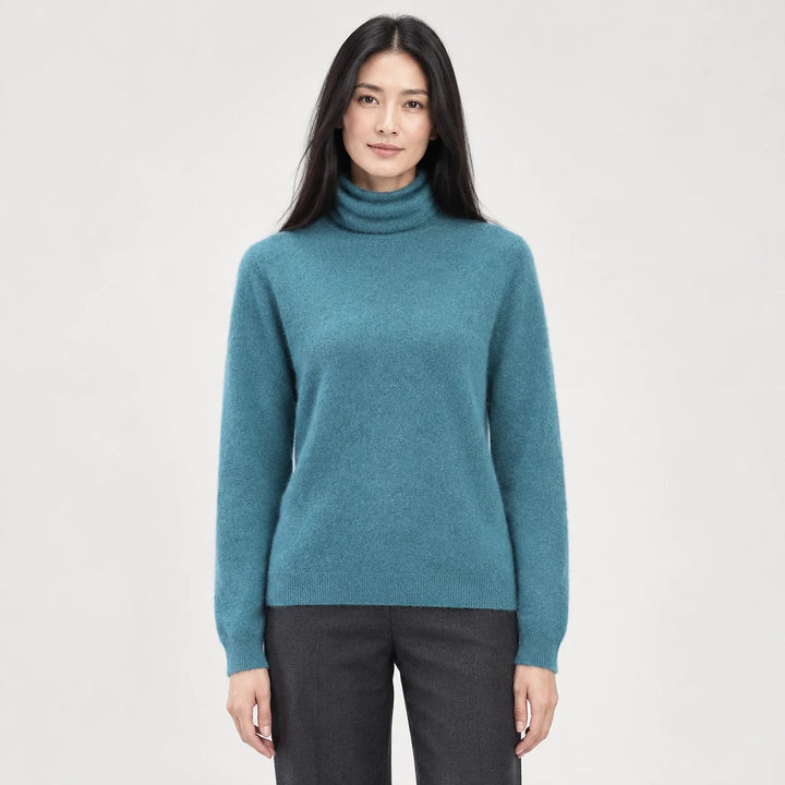 Delwyn Cashmere Turtleneck Sweater — Teal (apparel front)
