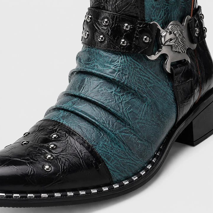 Darro Leather Ankle Boots — Teal & Black (mens shoe zoom)