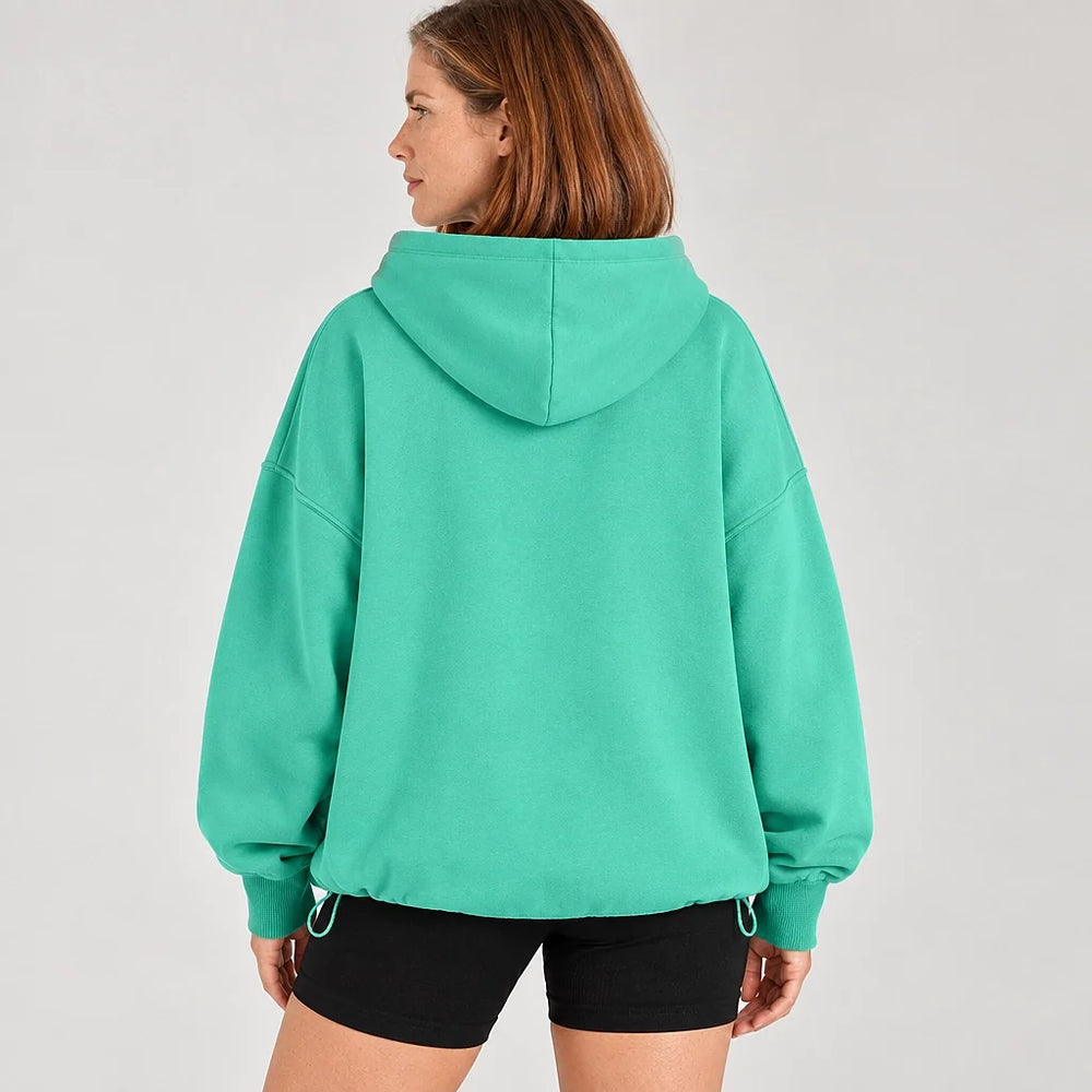 Brelyn Oversized Half-Zip Hoodie — Turquoise (apparel back)