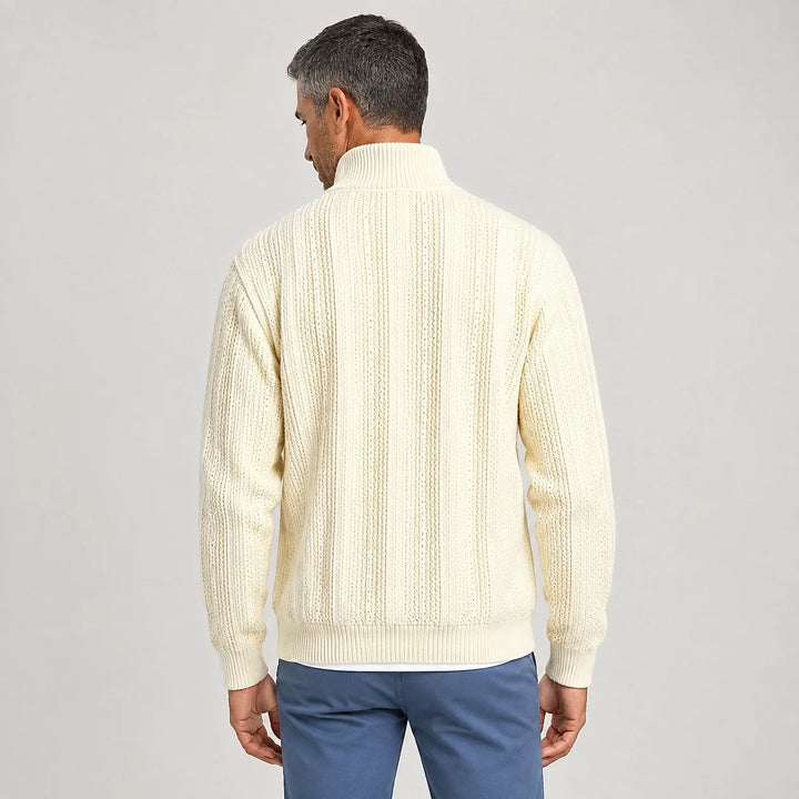 Daxton Ribbed Knit Cardigan — White (apparel back)