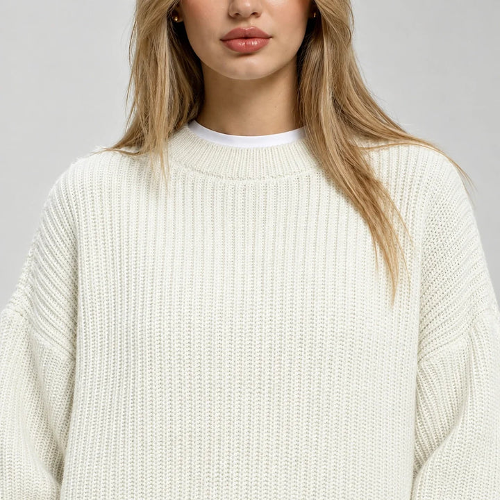 Brynn Ribbed Knit Sweater — White (apparel detail)