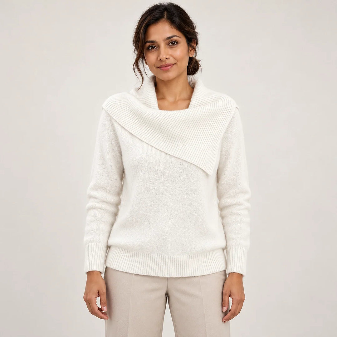 Dorevessa Scarf Collar Sweater — White (apparel front)