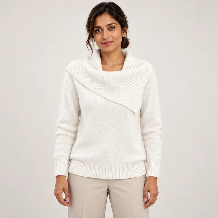 Dorevessa Scarf Collar Sweater — White (apparel front)