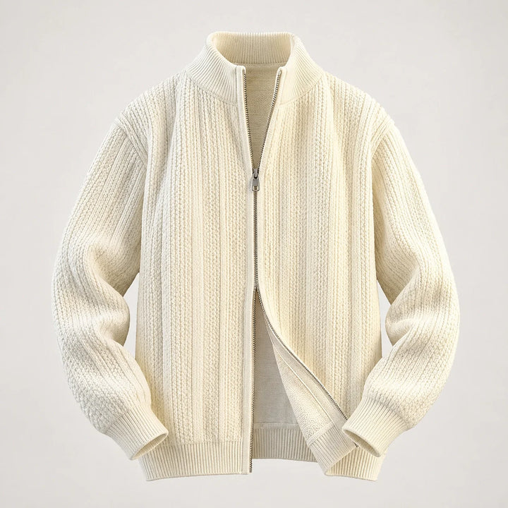 Daxton Ribbed Knit Cardigan — White (apparel solo)