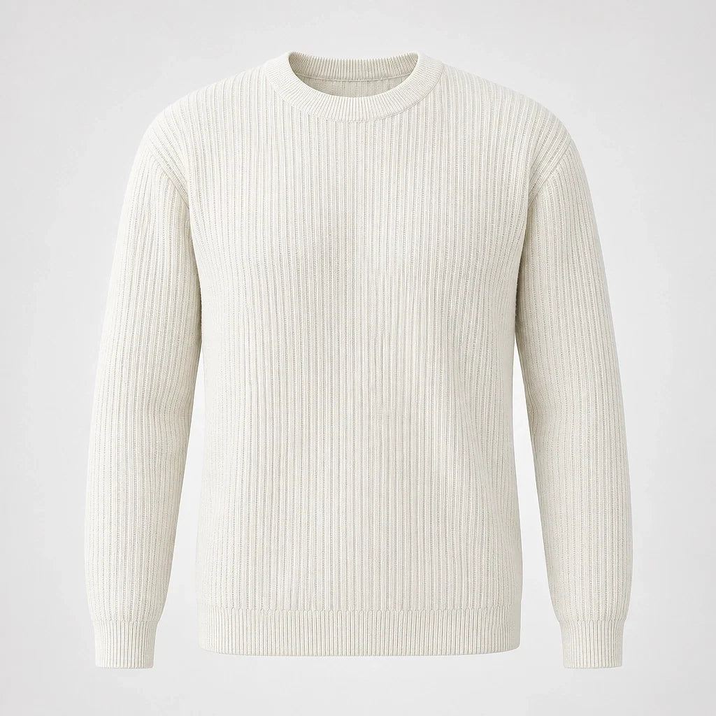 Harlen Ribbed Crewneck Sweater — White (apparel solo)