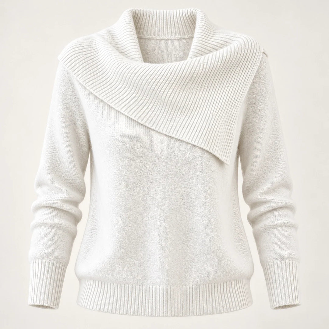 Dorevessa Scarf Collar Sweater — White (apparel solo)