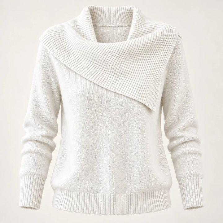 Dorevessa Scarf Collar Sweater — White (apparel solo)
