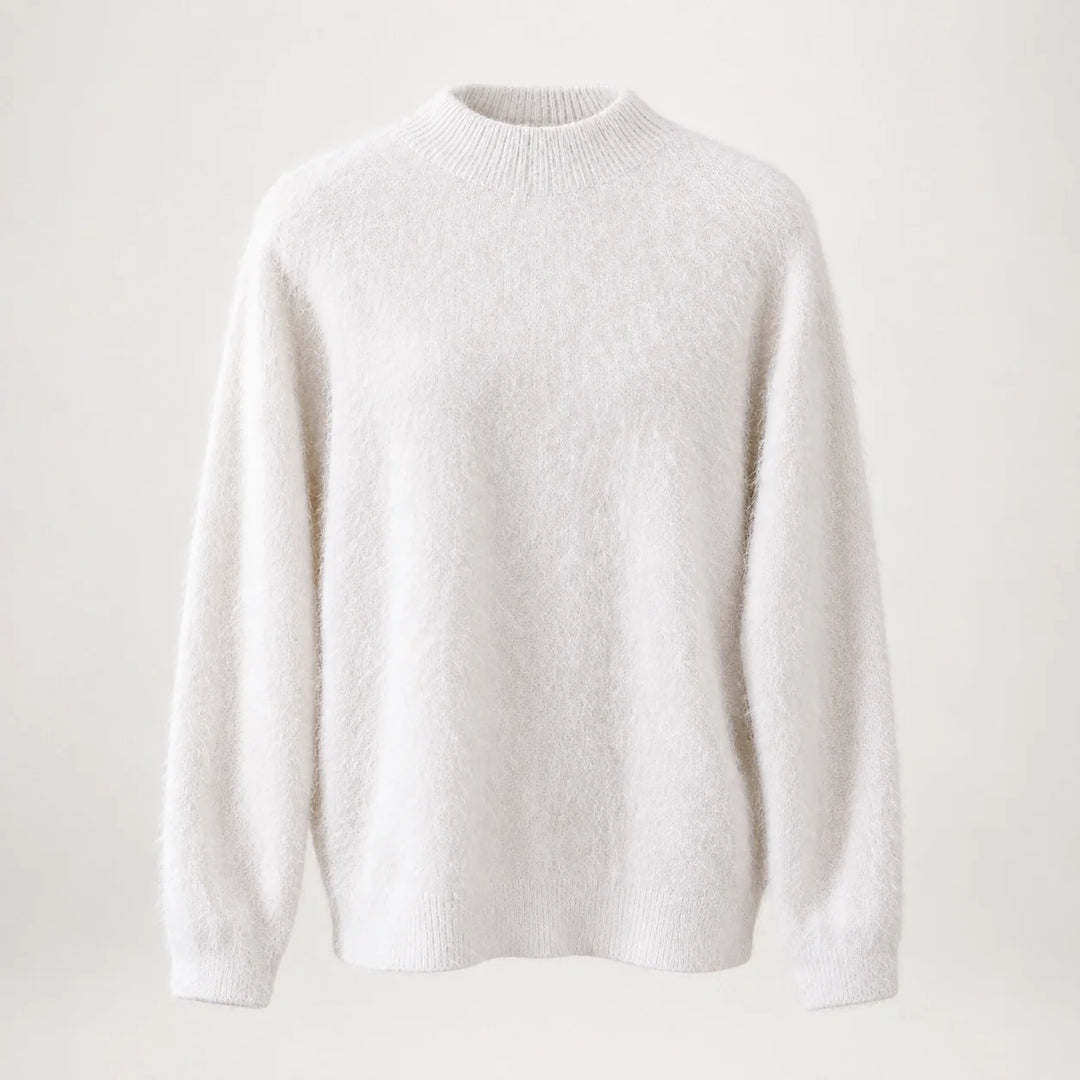 Beloru Cashmere Crewneck Sweater — White (apparel solo)