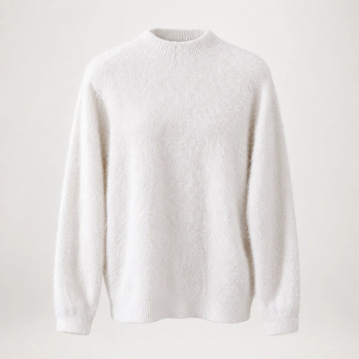 Beloru Cashmere Crewneck Sweater — White (apparel solo)