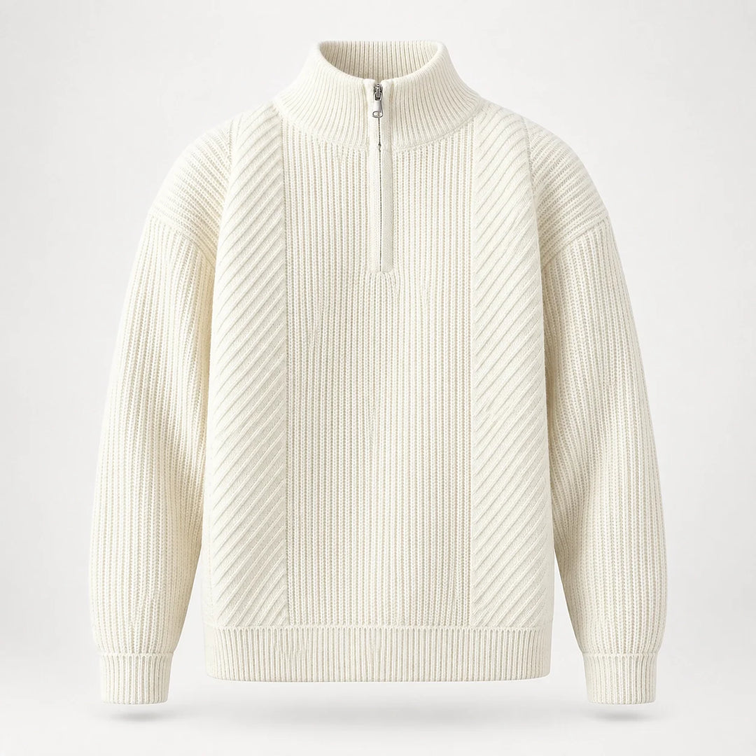 Bruthen Ribbed Half-Zip Sweater — White (apparel solo)