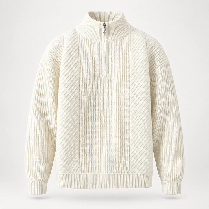 Bruthen Ribbed Half-Zip Sweater — White (apparel solo)