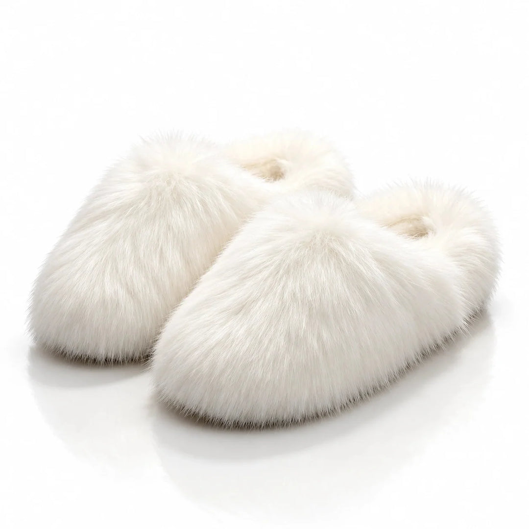Beluro Plush Slippers — White (imitation Fox Fur) (womens shoe hero)