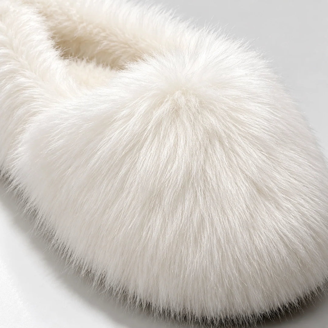 Beluro Plush Slippers — White (imitation Fox Fur) (womens shoe macro)