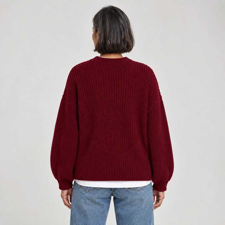 Brynn Ribbed Knit Sweater — Wine Red (apparel back)