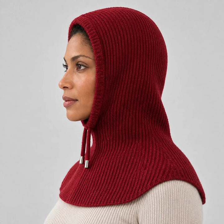 Brynn Wool Blend Balaclava Hood — Wine Red (headwear model alt)