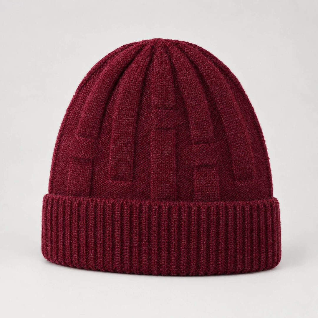 Drummond Wool Beanie — Wine Red (headwear solo front)