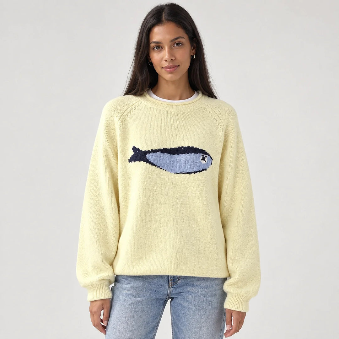 Brinley Intarsia Knit Sweater — Yellow (apparel front)