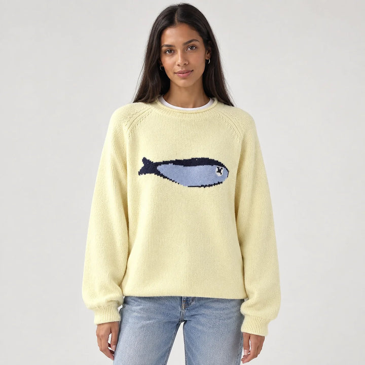 Brinley Intarsia Knit Sweater — Yellow (apparel front)