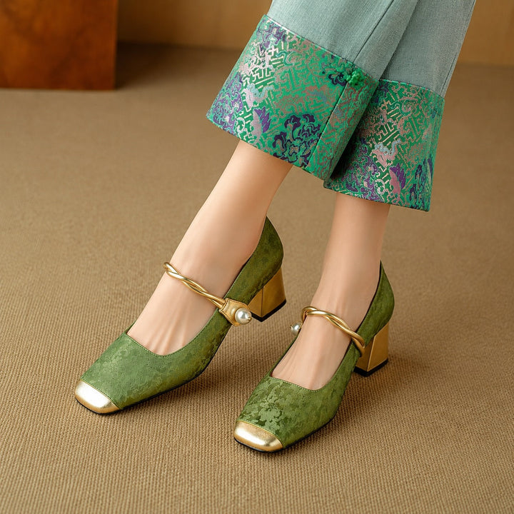 Florette Jacquard Block Heel Pumps